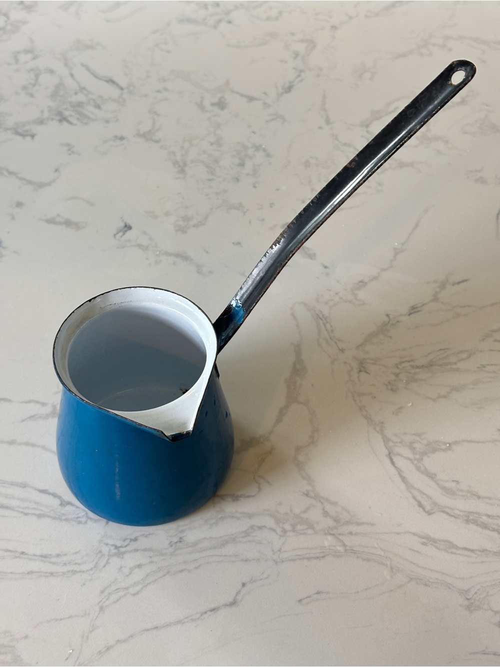 Antique Blue Enamelware Turkish Coffee Pot with Long Handle